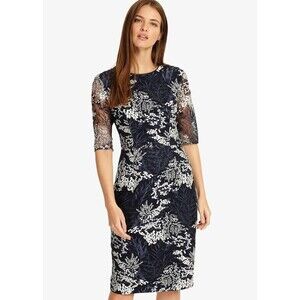 Phase Eight Women's Lace Fern Embroidered Dress Navy Floral Size 8US (12UK) $349
